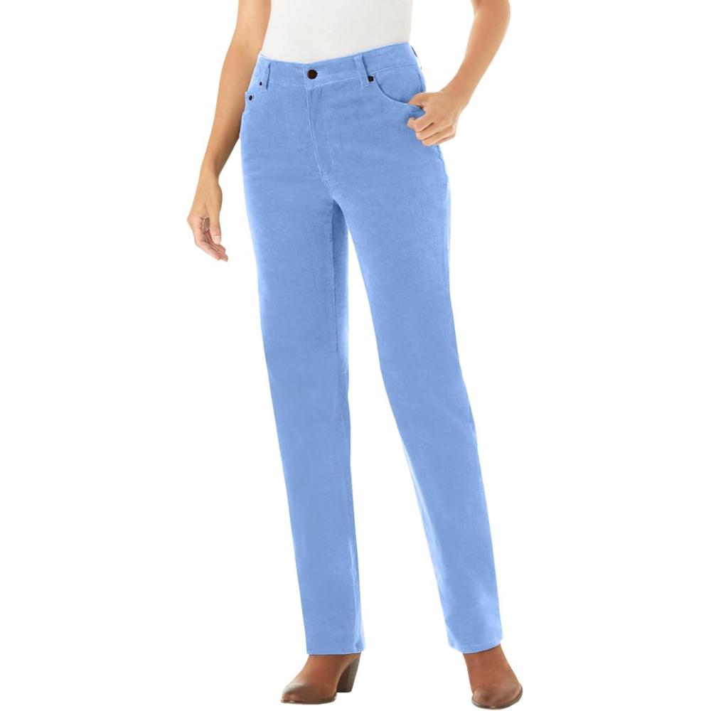 imageWoman Within Plus Size Petite Corduroy Straight Leg Jeans  32 W French Blue