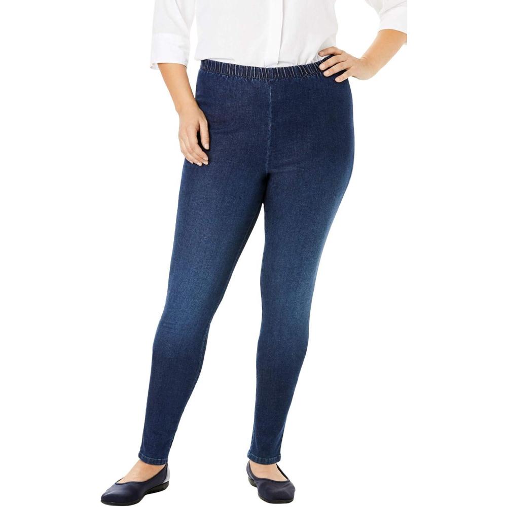 imageWoman Within Plus Size Petite Fineline Stretch Denim Skinny PullOn Jeans  24 WP Stonewash Sanded