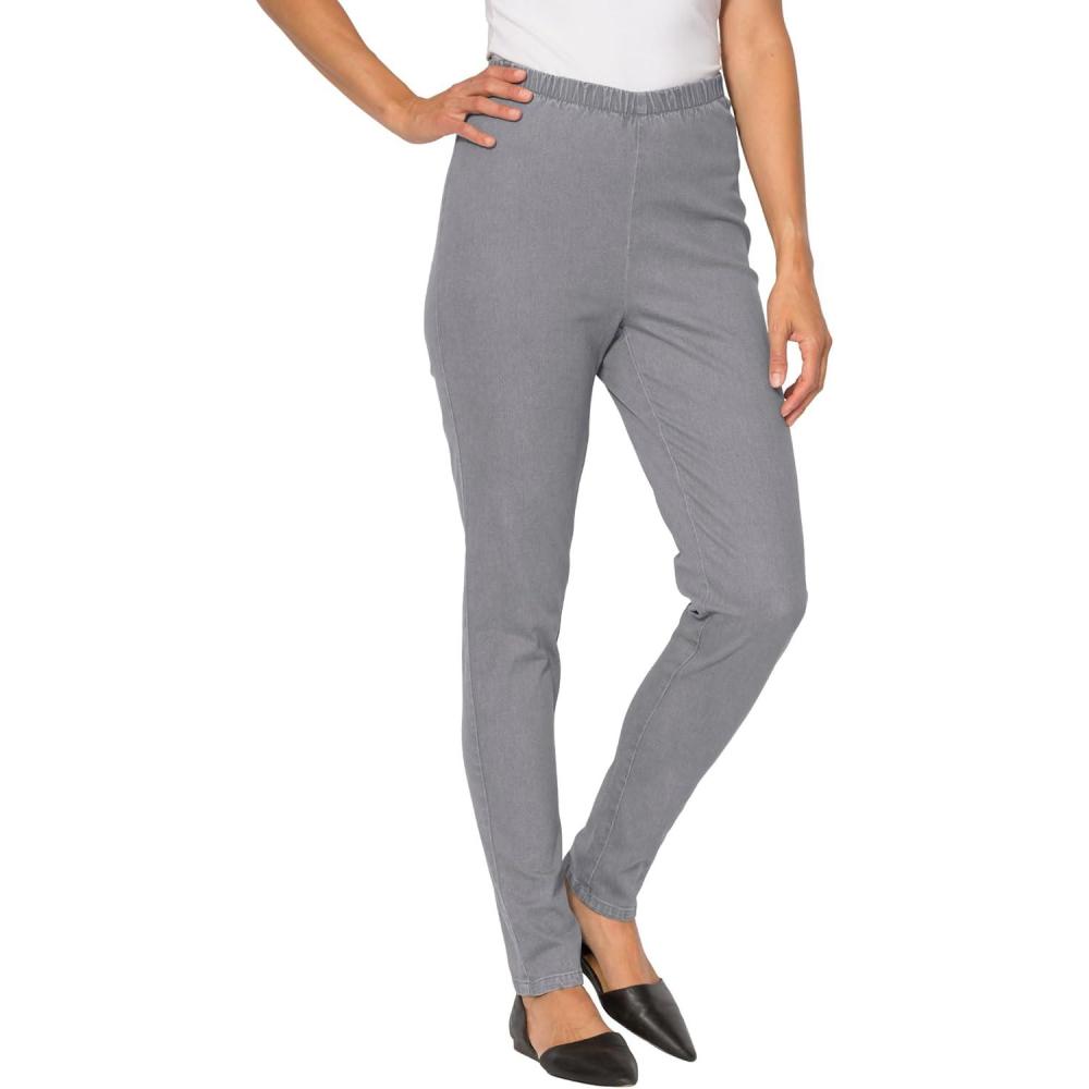 imageWoman Within Plus Size Petite Fineline Stretch Denim Skinny PullOn Jeans  28 WP Grey Denim
