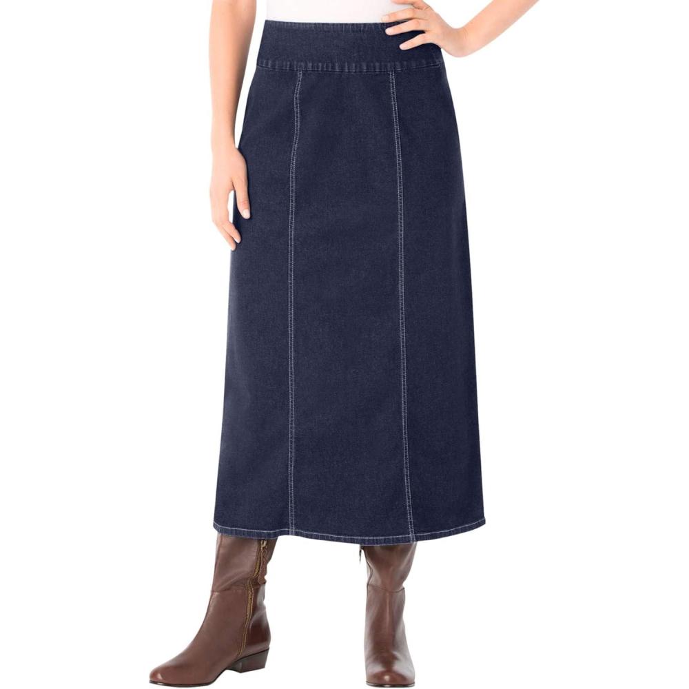 imageWoman Within Plus Size Petite PullOn Flex ElasticWaist Stretch Denim SkirtIndigo