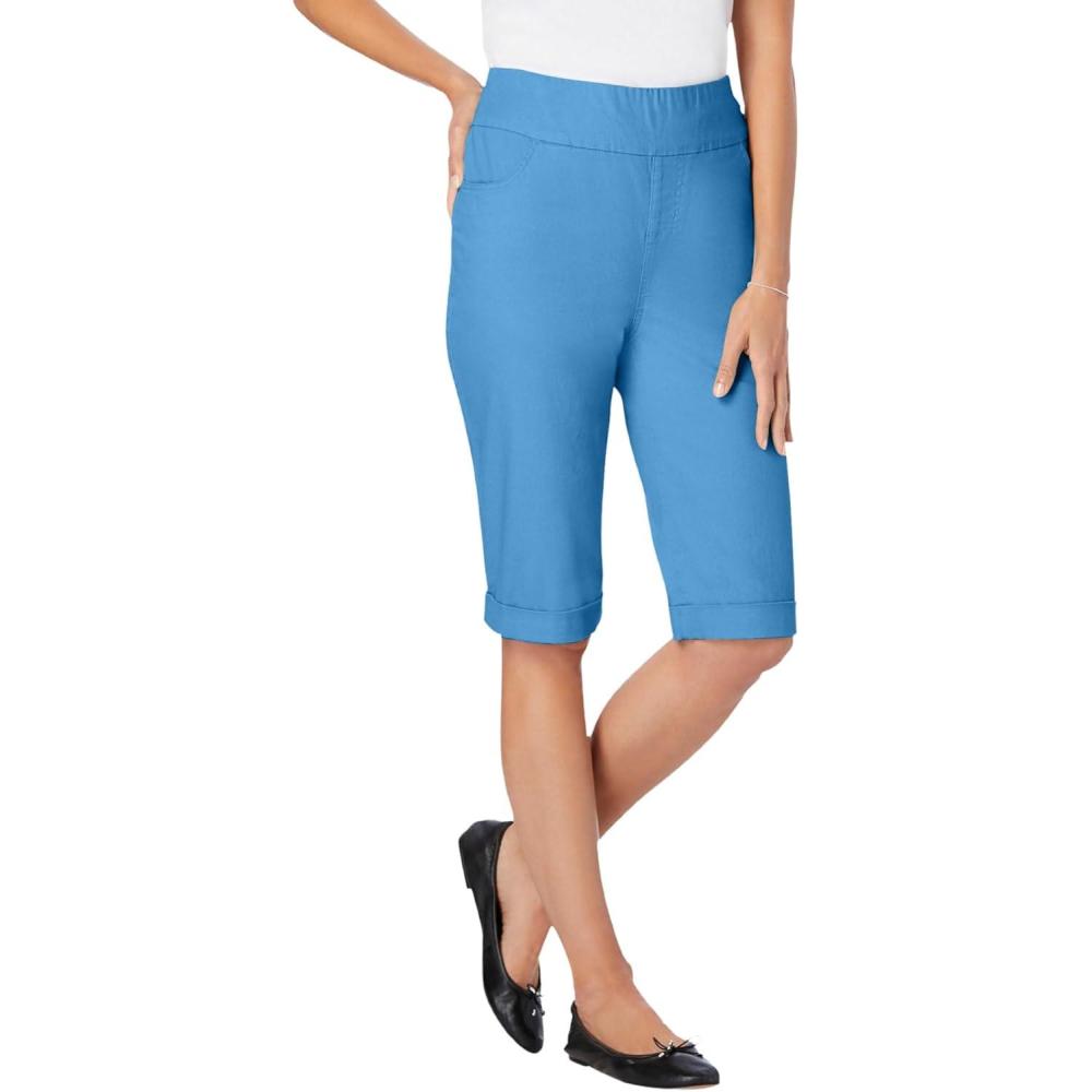 imageWoman Within Plus Size PullOn Flex ElasticWaist Stretch Denim Jeans ShortsAzure Blue