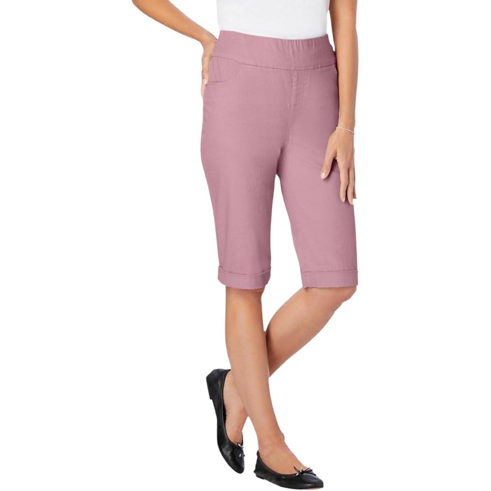 imageWoman Within Plus Size PullOn Flex ElasticWaist Stretch Denim Jeans ShortsDusty Pink