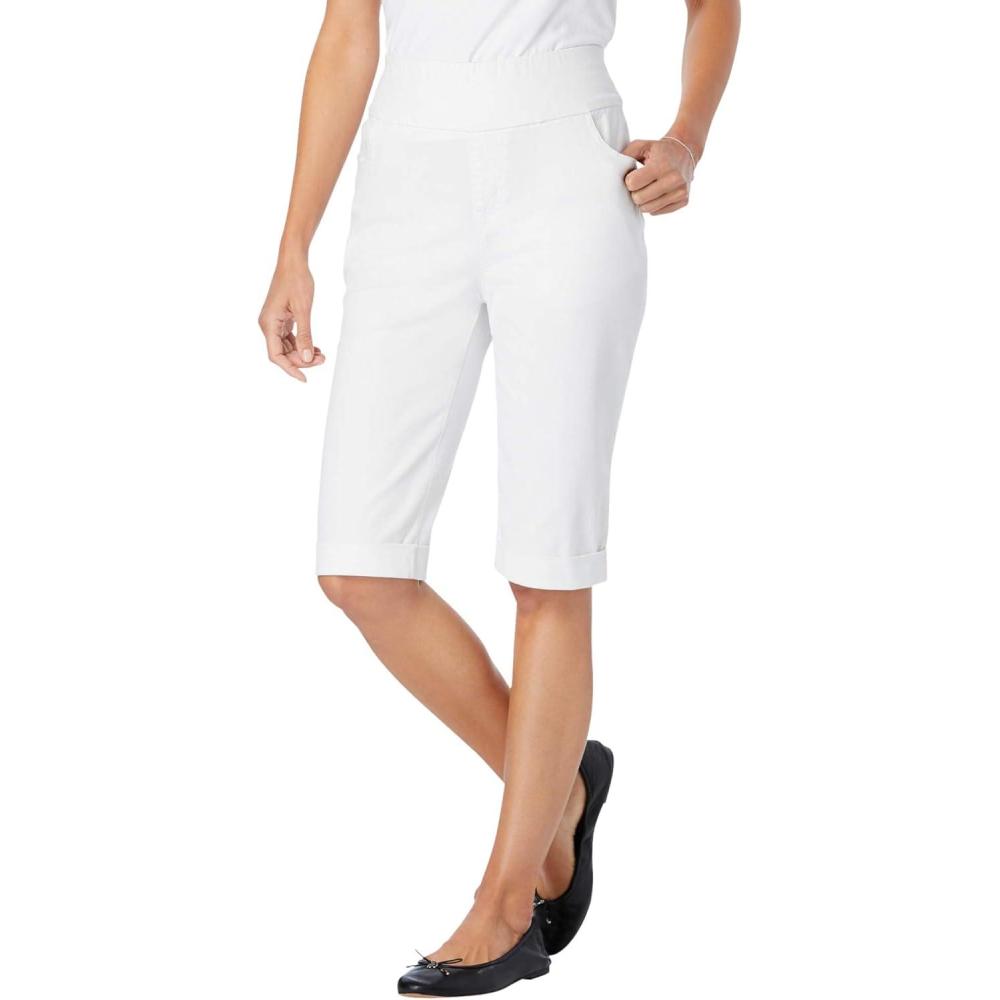 imageWoman Within Plus Size PullOn Flex ElasticWaist Stretch Denim Jeans ShortsWhite