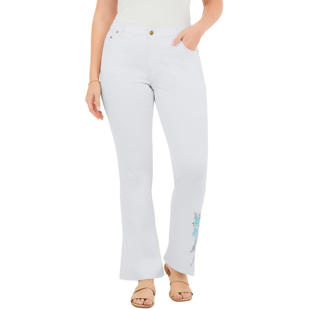 imageWoman Within Plus Size Stretch Denim FivePocket Bootcut JeansWhite Pastel Floral Embroidery