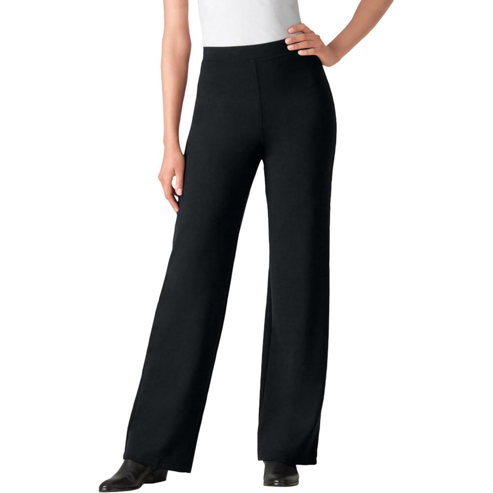 imageWoman Within Plus Size Stretch Ponte Knit PullOn WideLeg PantsBlack