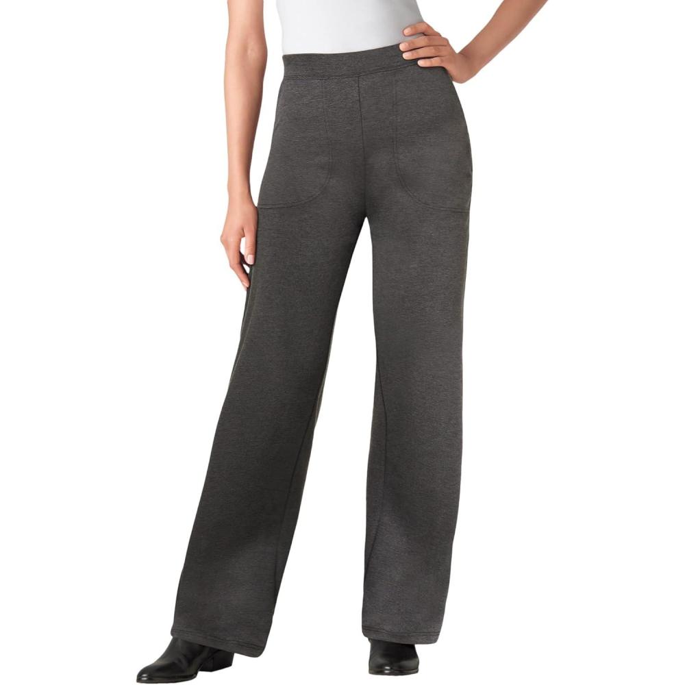 imageWoman Within Plus Size Stretch Ponte Knit PullOn WideLeg PantsHeather Charcoal