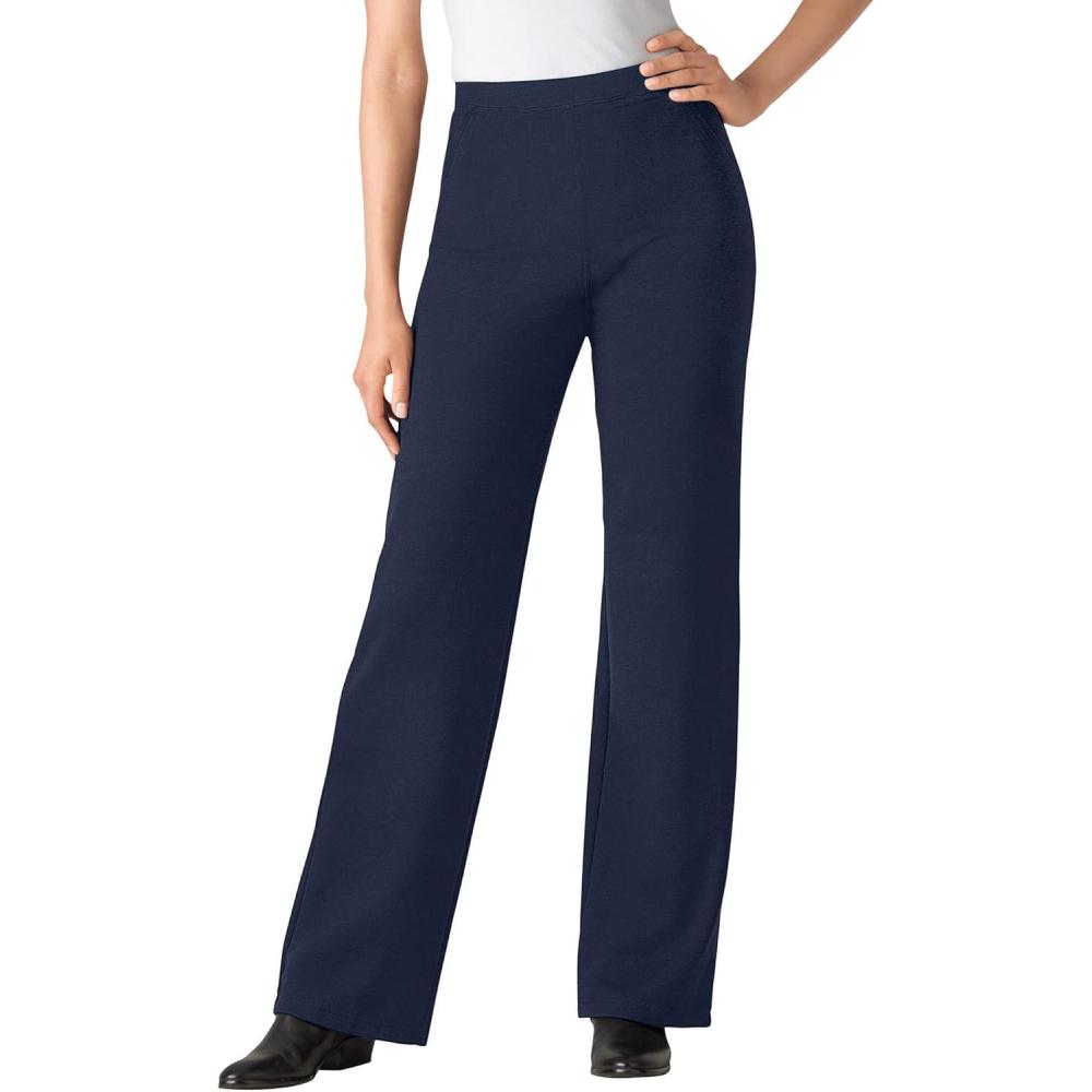 imageWoman Within Plus Size Stretch Ponte Knit PullOn WideLeg PantsNavy