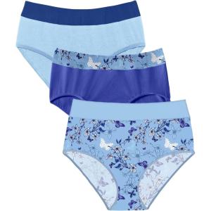 Comfort Choice Plus Size Full Coverage Stretch Cotton Color Block Brief 3-Pack(Ultra Blue Assorted)