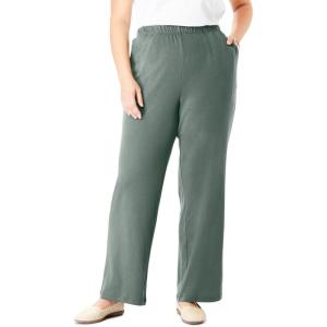 Woman Within Plus Size 7-Day Wide-Leg Elastic-Waist Stretchy Knit Pant(Pine)