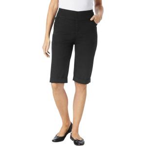 Woman Within Plus Size Pull-On Flex Elastic-Waist Stretch Denim Jeans Shorts(Black)