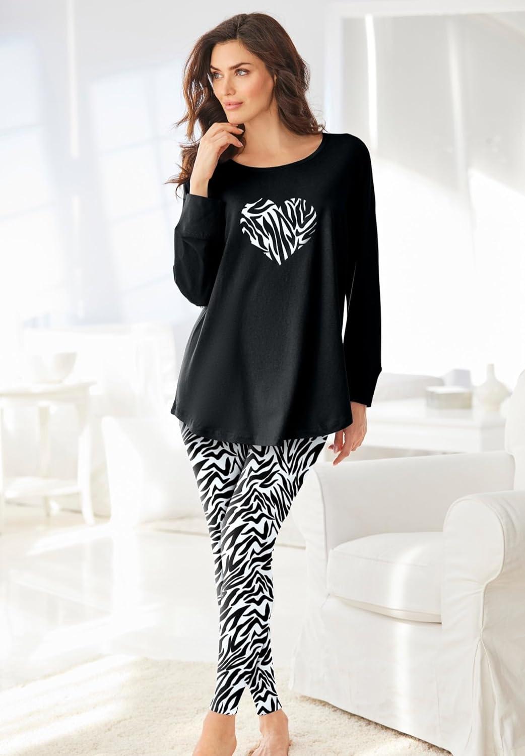 imageDreams amp Co Plus Size 2Piece Pj Legging SetBlack White Zebra