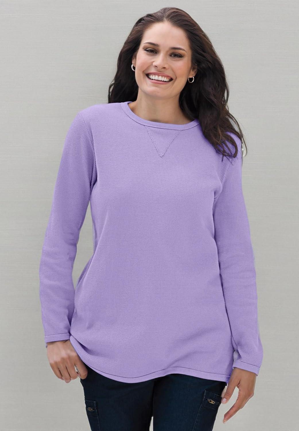 imageWoman Within LongSleeve Crewneck Soft Waffle Knit Thermal ShirtBlack