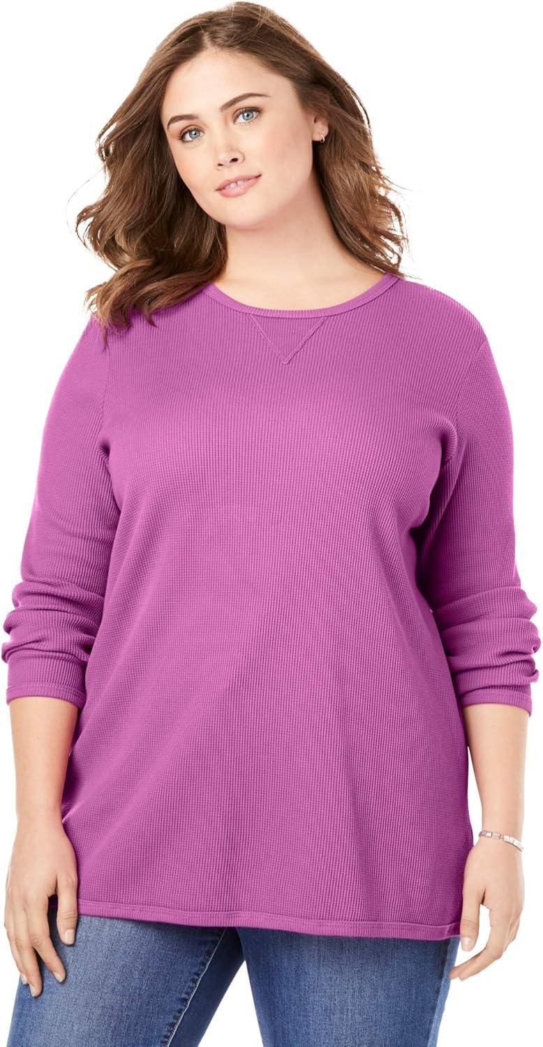 imageWoman Within LongSleeve Crewneck Soft Waffle Knit Thermal ShirtBlack