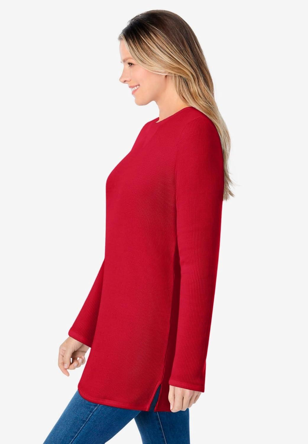 imageWoman Within LongSleeve Crewneck Soft Waffle Knit Thermal ShirtClassic Red