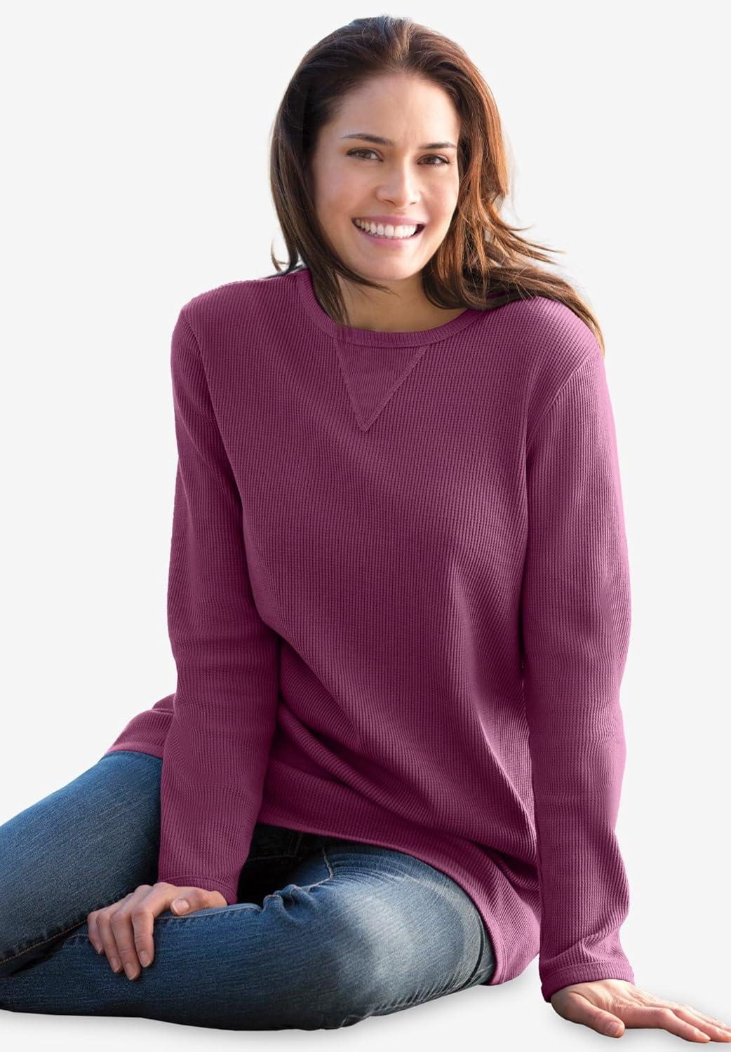 imageWoman Within LongSleeve Crewneck Soft Waffle Knit Thermal ShirtDeep Claret