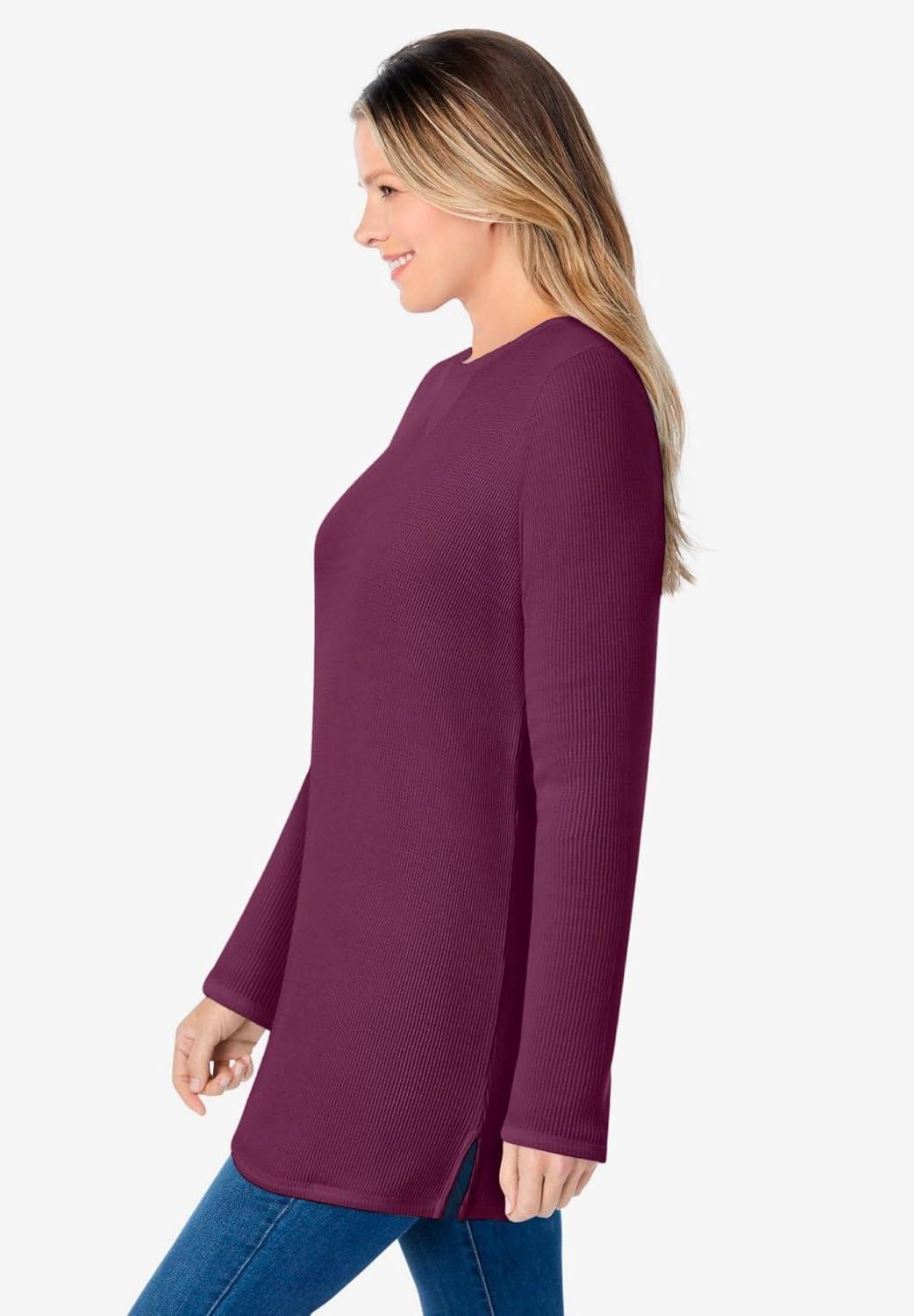 imageWoman Within LongSleeve Crewneck Soft Waffle Knit Thermal ShirtDeep Claret