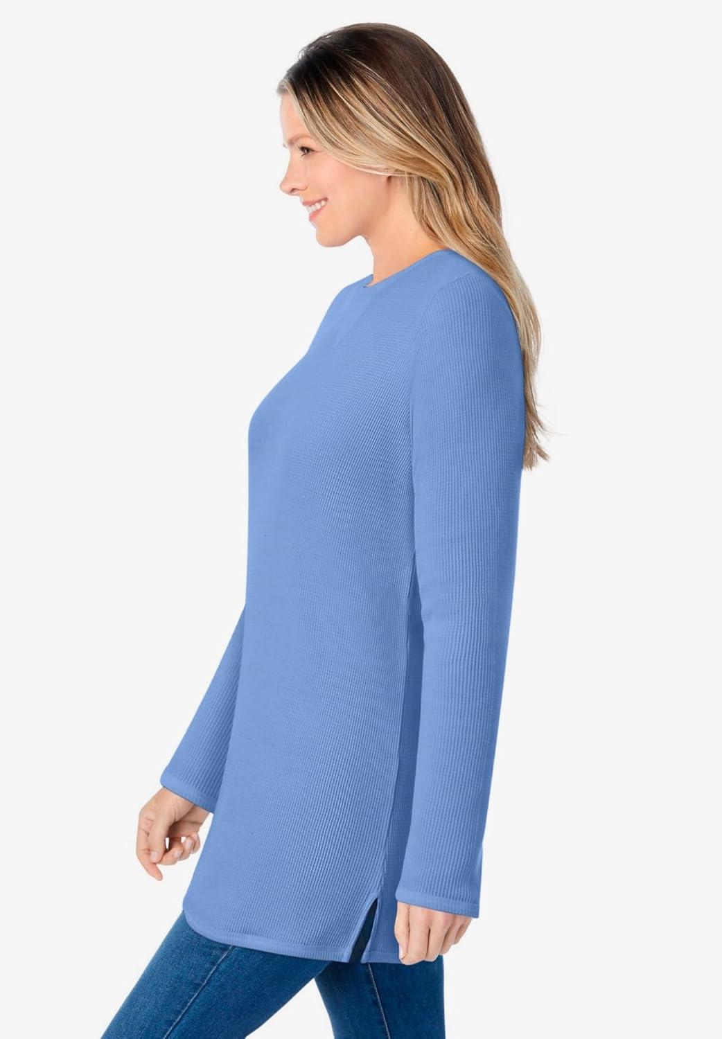 imageWoman Within LongSleeve Crewneck Soft Waffle Knit Thermal ShirtFrench Blue