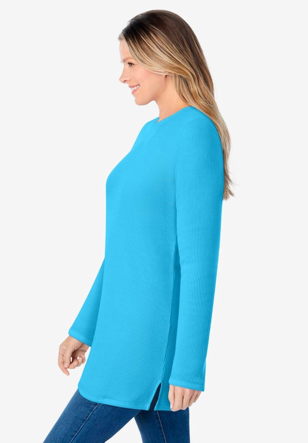 imageWoman Within LongSleeve Crewneck Soft Waffle Knit Thermal ShirtParadise Blue
