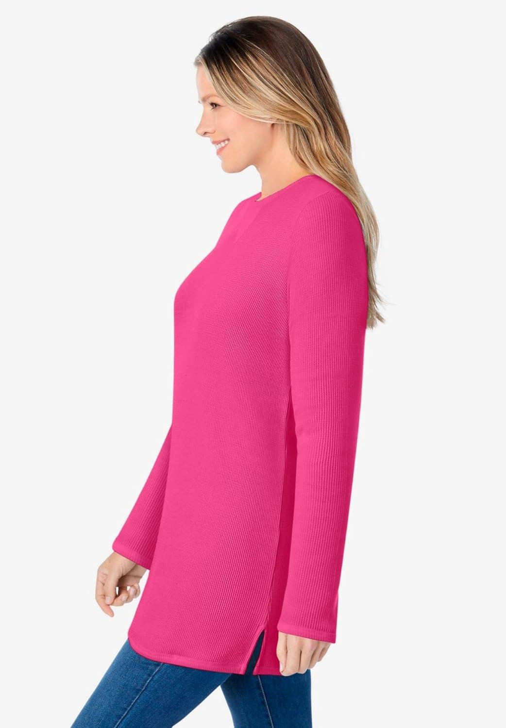 imageWoman Within LongSleeve Crewneck Soft Waffle Knit Thermal ShirtRaspberry Sorbet