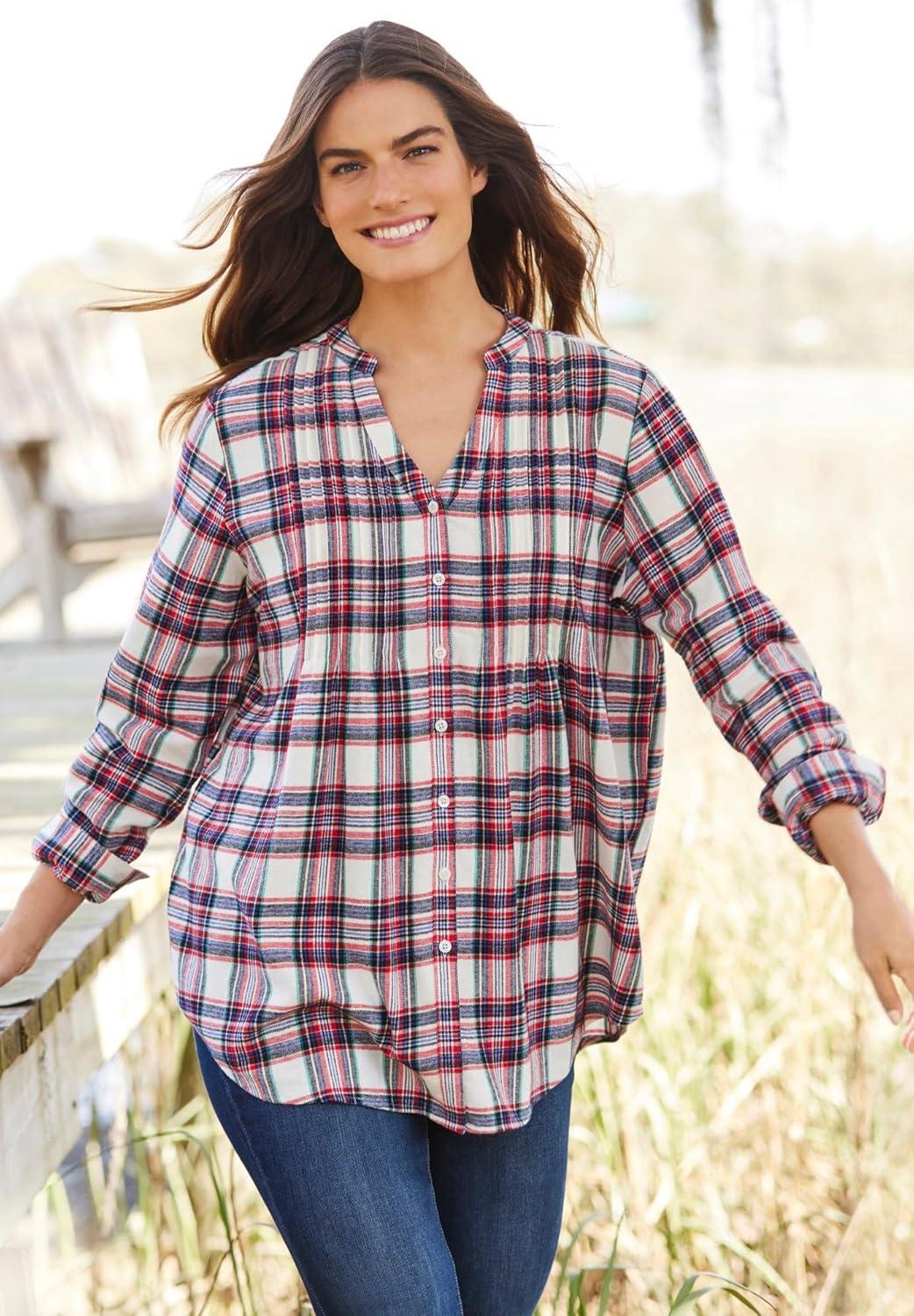 imageWoman Within Pintucked Flannel ShirtRed Fun Plaid