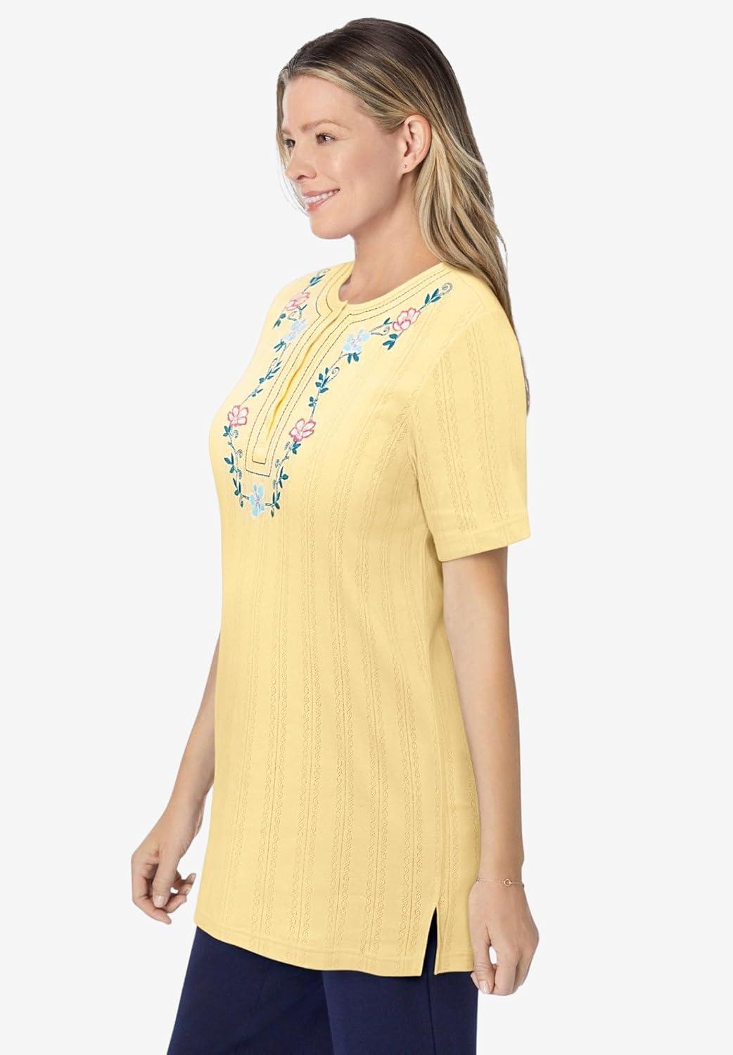 imageWoman Within Plus Size 7Day Embroidered Pointelle TunicBanana Floral Embroidery
