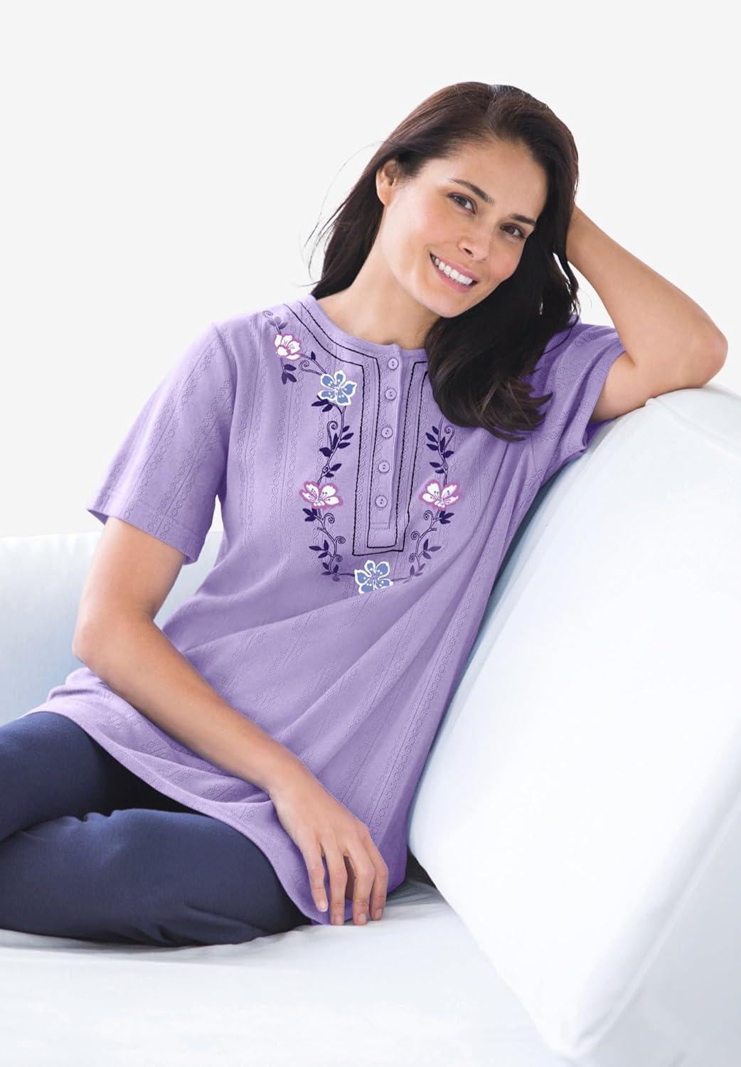 imageWoman Within Plus Size 7Day Embroidered Pointelle TunicBanana Floral Embroidery