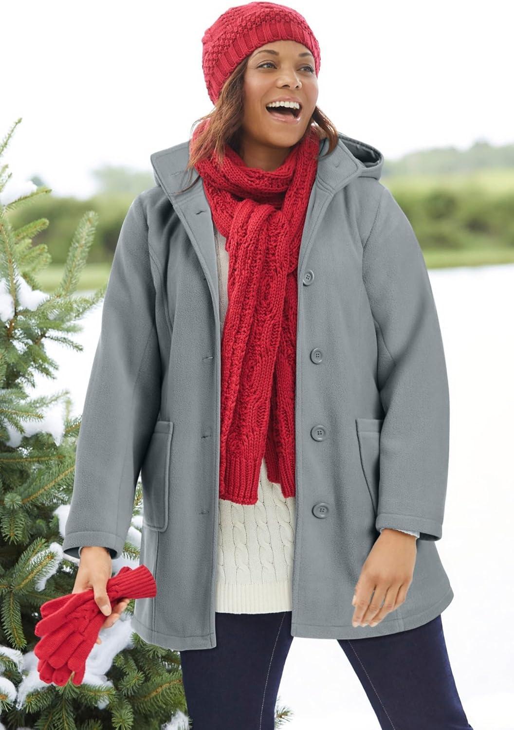 imageWoman Within Plus Size Hooded ALine Fleece CoatGunmetal