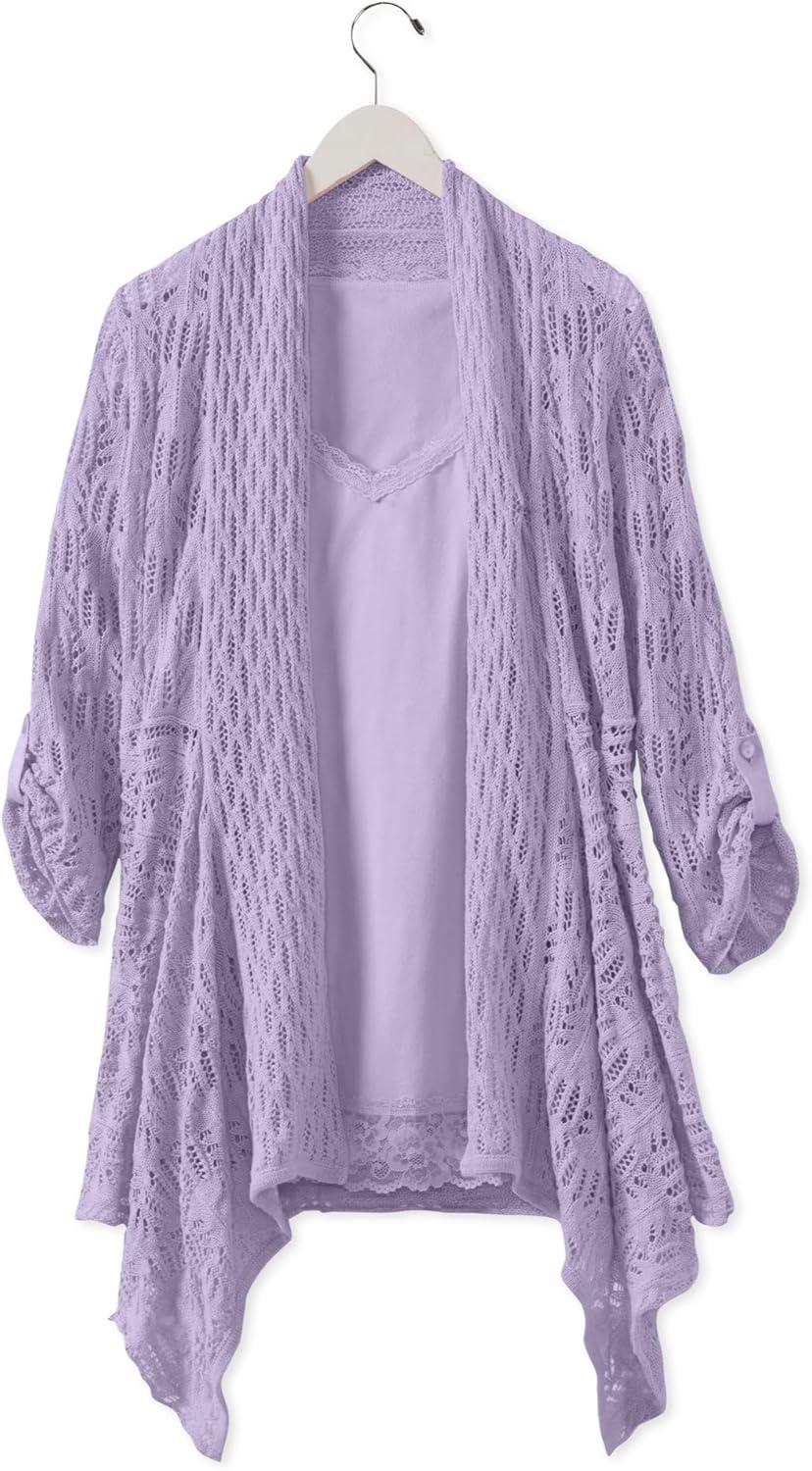 imageWoman Within Plus Size Open Front Pointelle Cardigan SweaterPale Seafoam