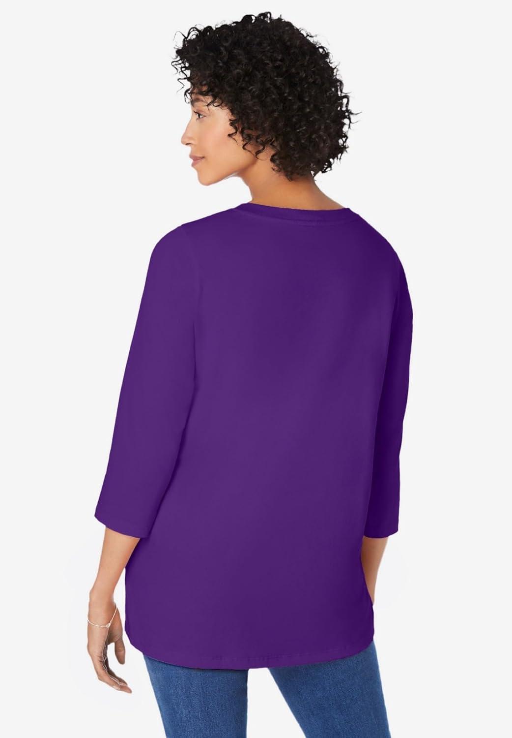 imageWoman Within Plus Size Perfect ThreeQuarter Sleeve VNeck TunicRadiant Purple