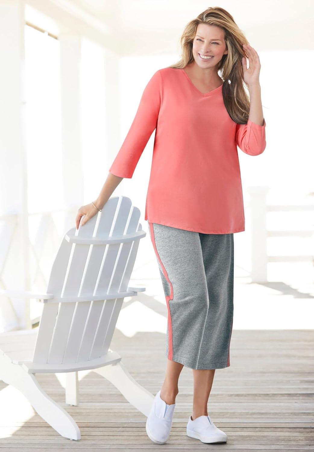 imageWoman Within Plus Size Perfect ThreeQuarter Sleeve VNeck TunicRadiant Purple
