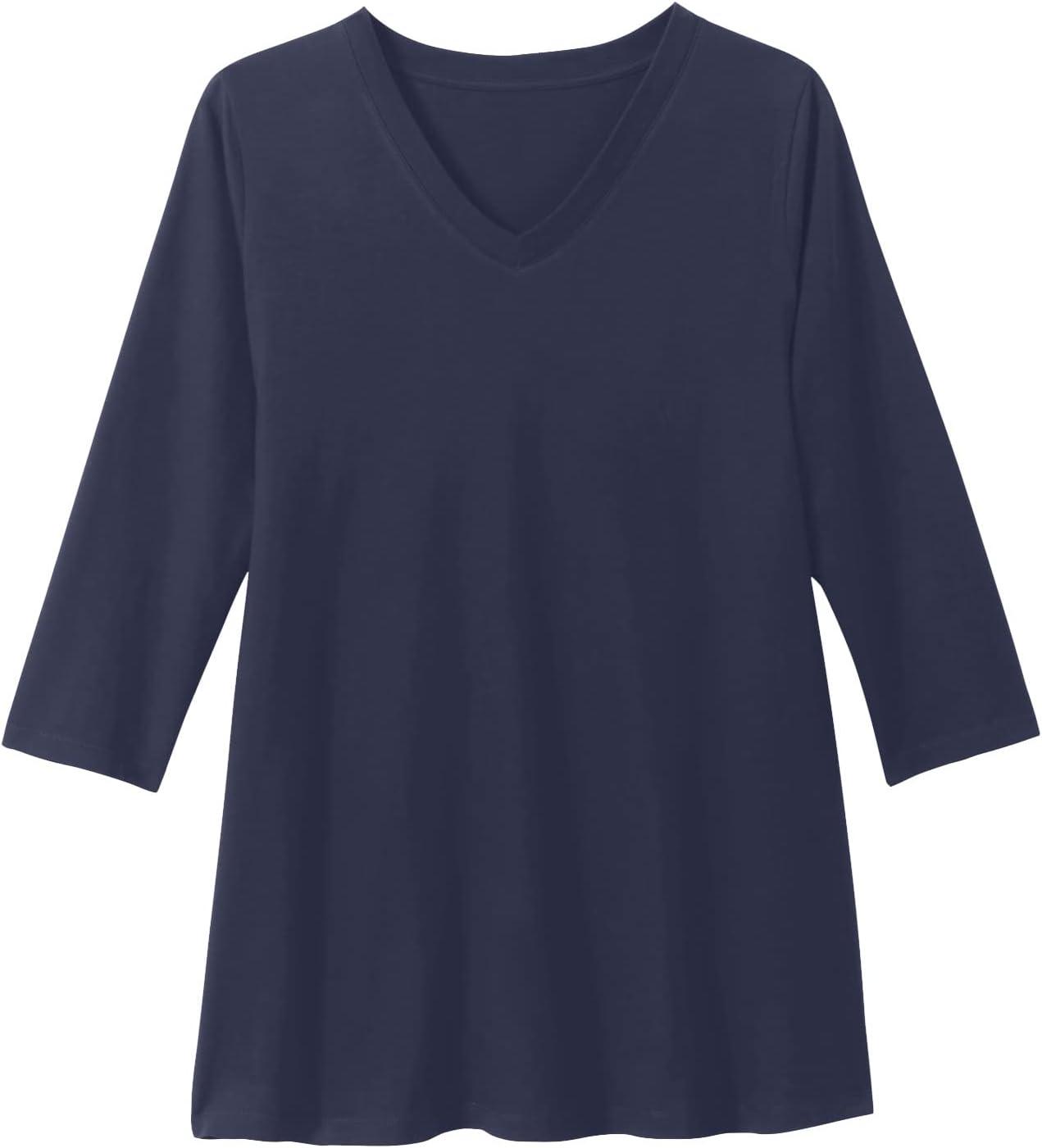 imageWoman Within Plus Size Perfect ThreeQuarter Sleeve VNeck TunicRadiant Purple
