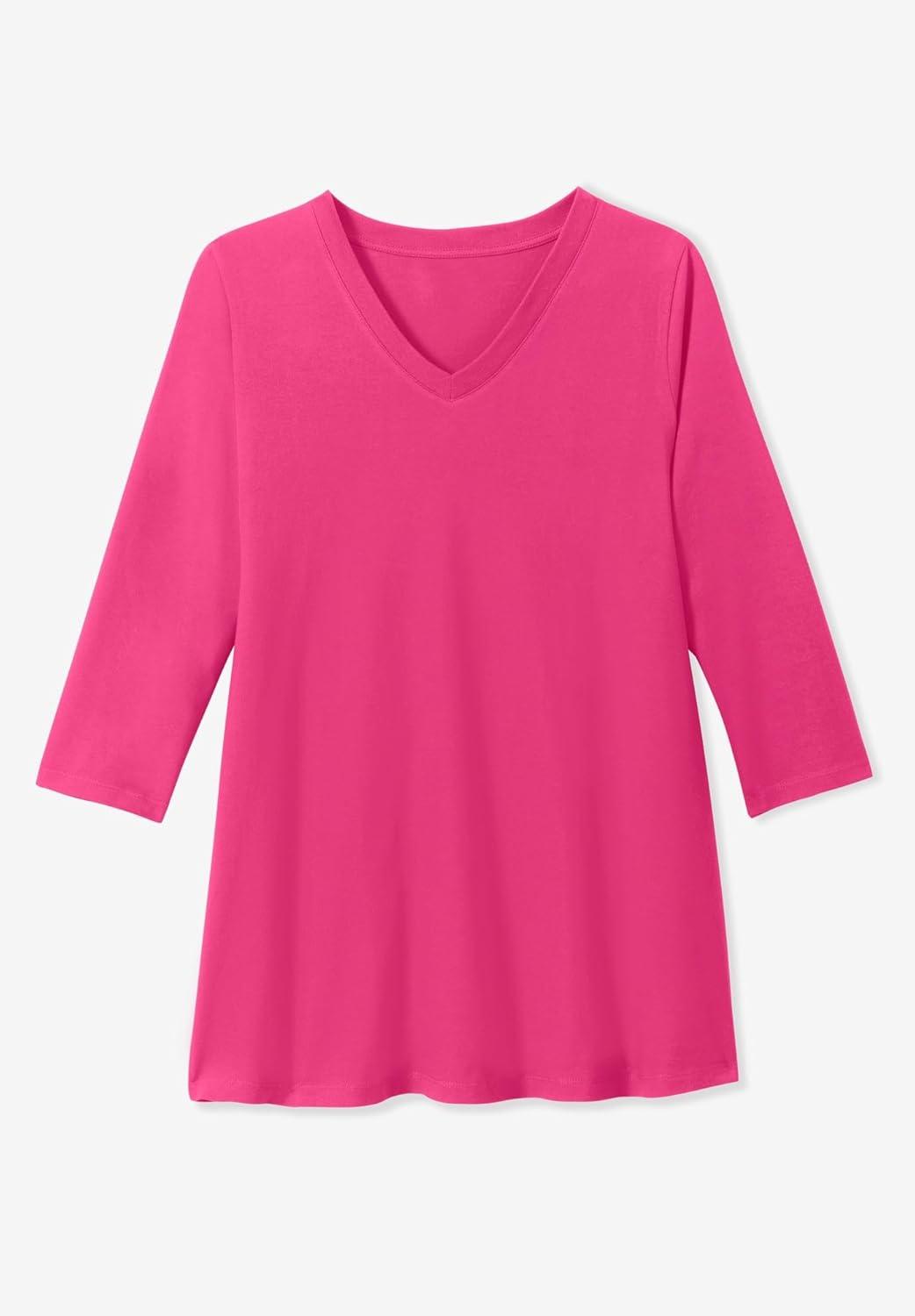 imageWoman Within Plus Size Perfect ThreeQuarter Sleeve VNeck TunicRadiant Purple
