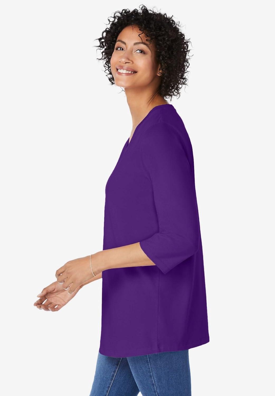 imageWoman Within Plus Size Perfect ThreeQuarter Sleeve VNeck TunicRadiant Purple