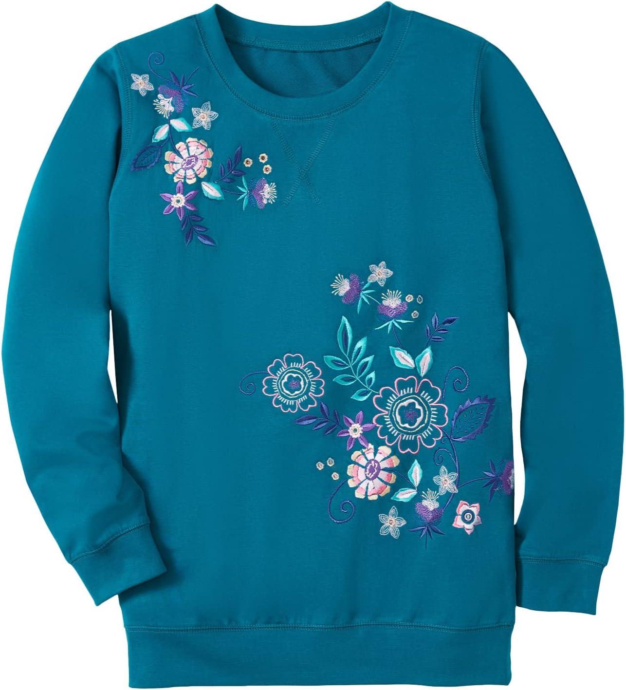 imageWoman Within Printed SweatshirtDeep Teal Multi Floral Embroidery