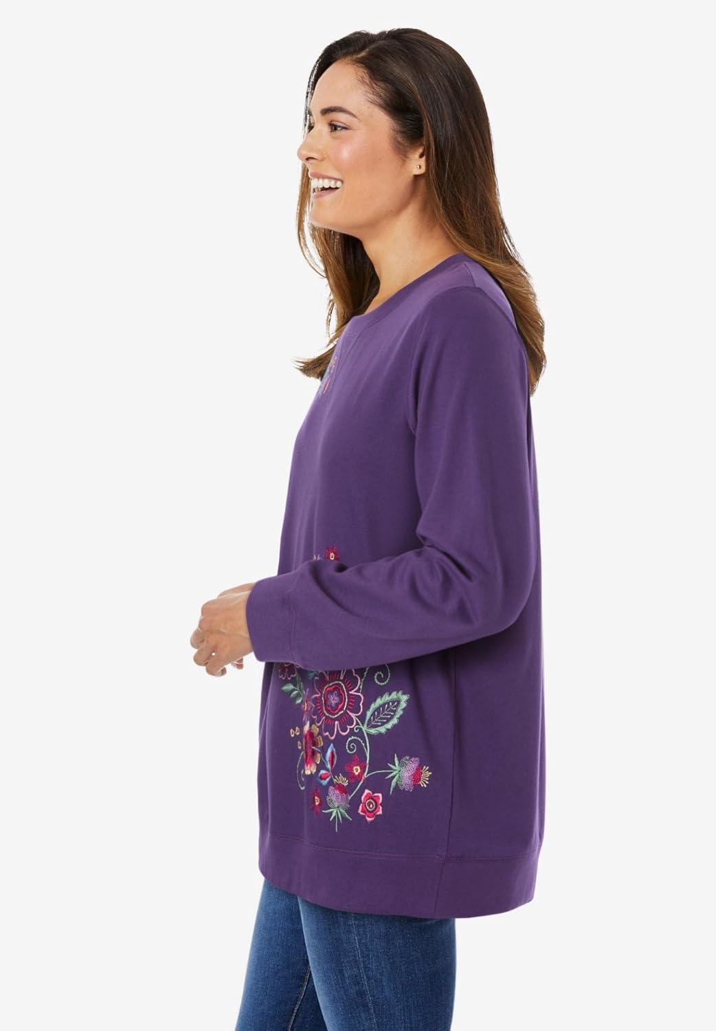 imageWoman Within Printed SweatshirtRadiant Purple Multi Floral Embroidery