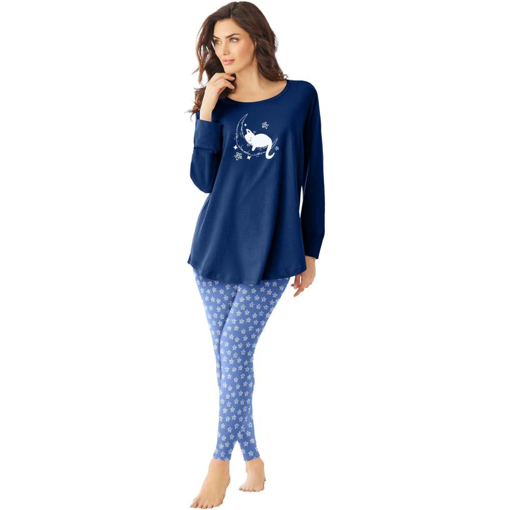 imageDreams amp Co Plus Size 2Piece Pj Legging SetEvening Blue Cat Nap