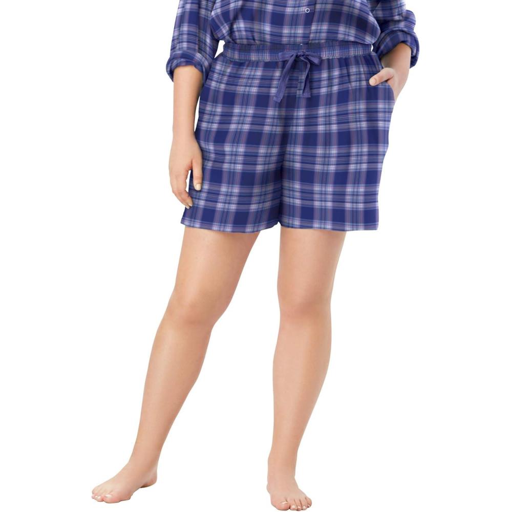 imageDreams amp Co Plus Size Flannel Pajama ShortEvening Blue Plaid