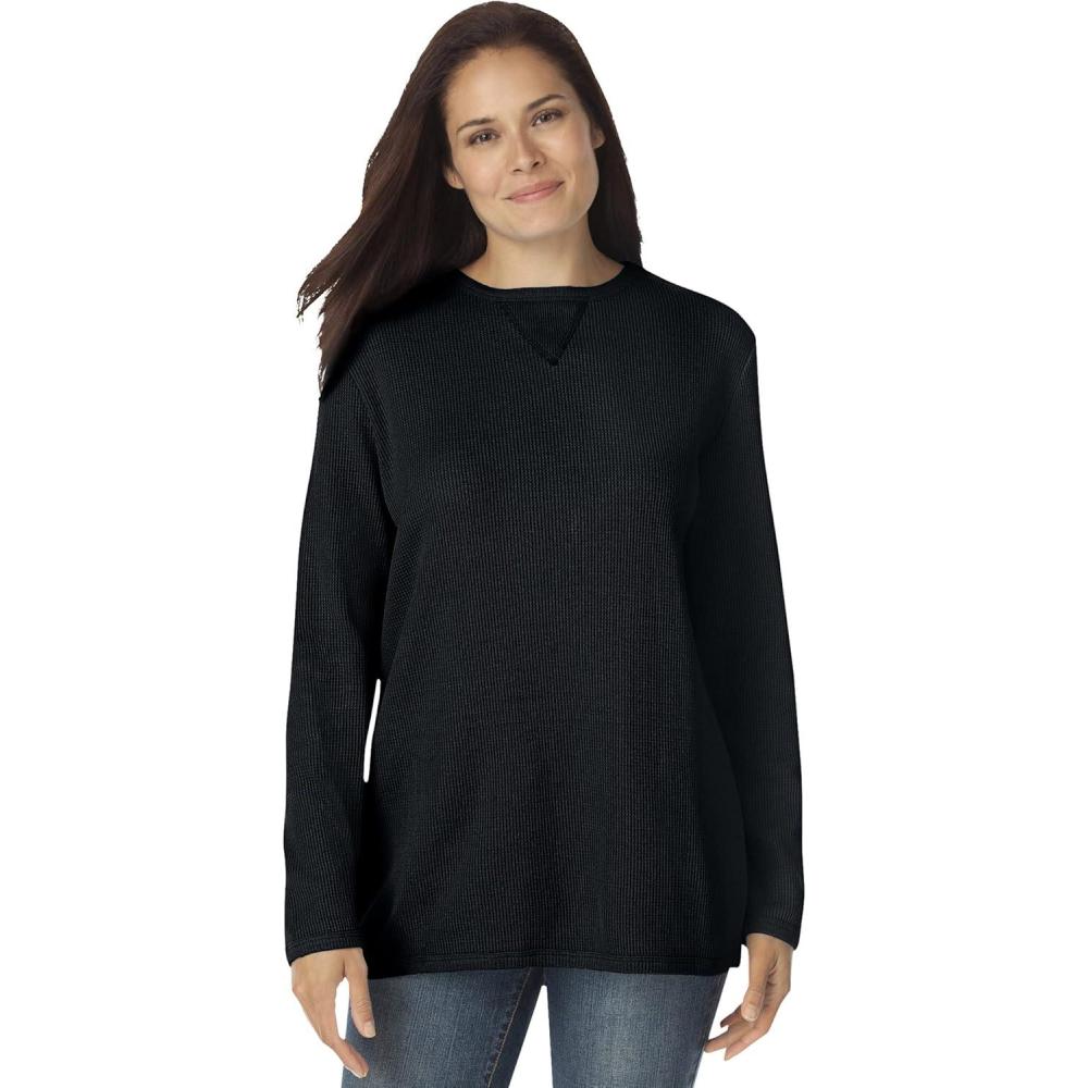 imageWoman Within LongSleeve Crewneck Soft Waffle Knit Thermal ShirtBlack