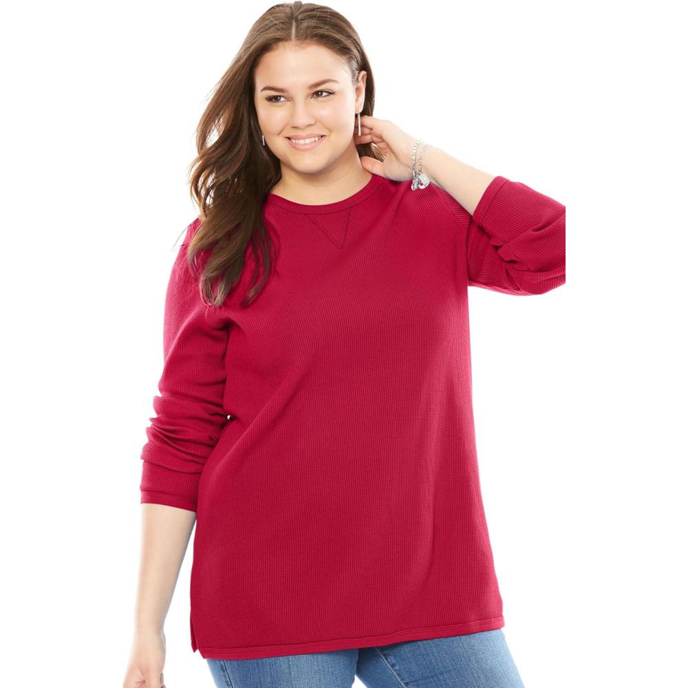 imageWoman Within LongSleeve Crewneck Soft Waffle Knit Thermal ShirtClassic Red