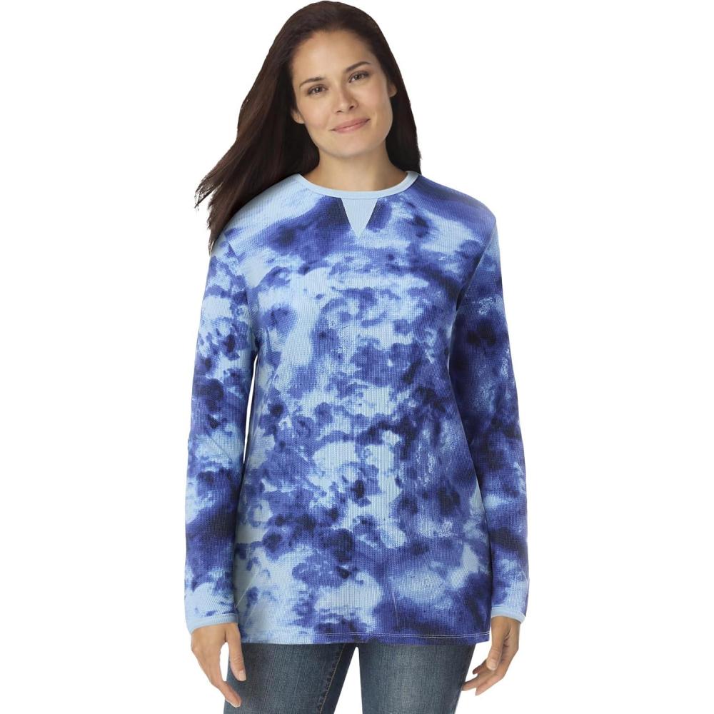 imageWoman Within LongSleeve Crewneck Soft Waffle Knit Thermal ShirtNavy Tie Dye