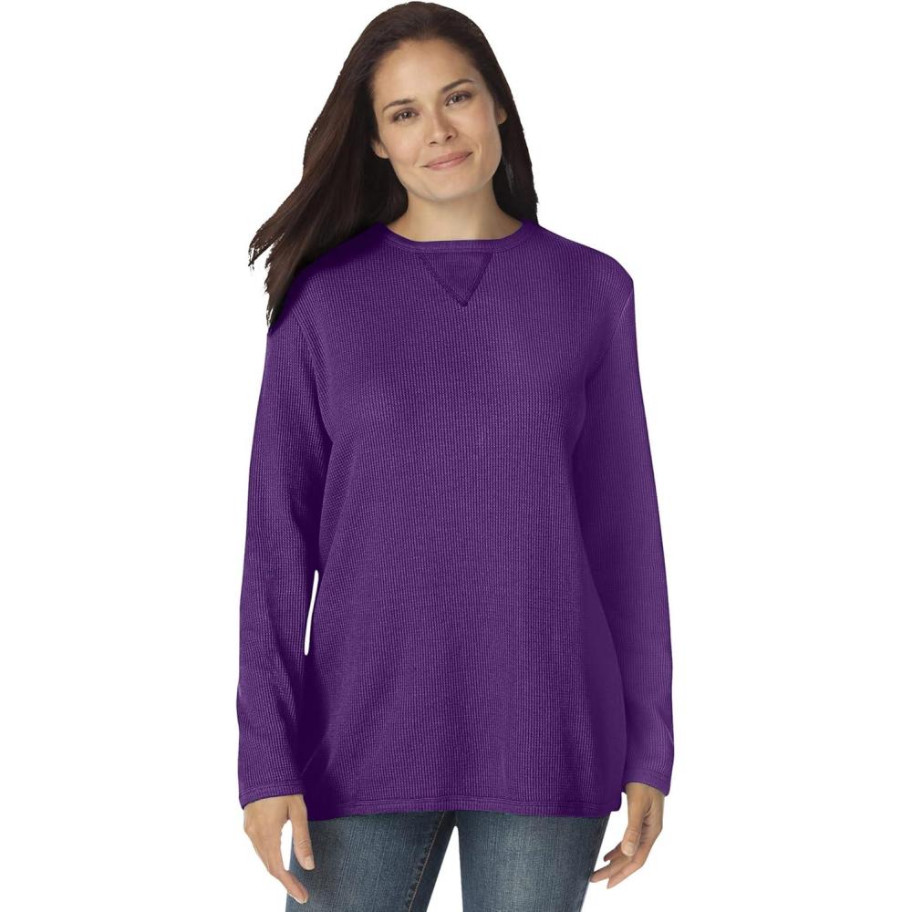 imageWoman Within LongSleeve Crewneck Soft Waffle Knit Thermal ShirtRadiant Purple