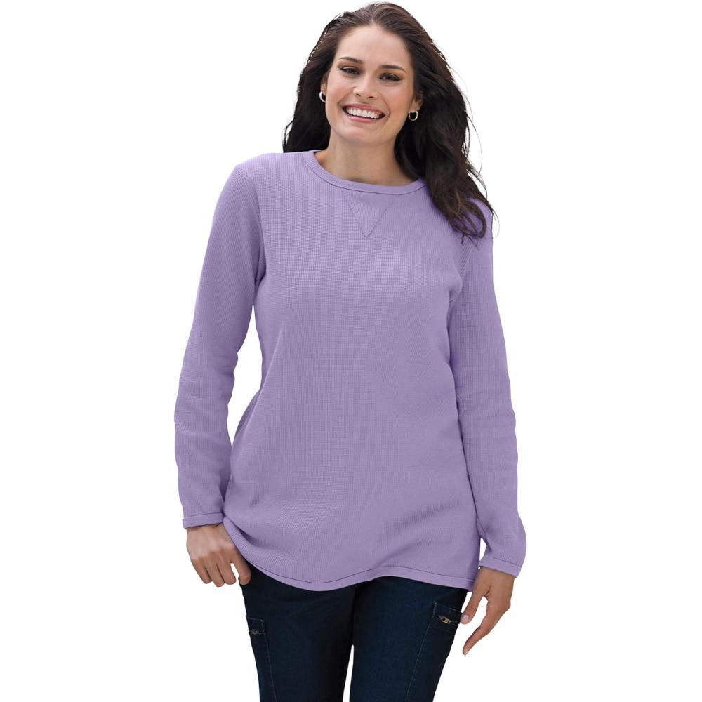imageWoman Within LongSleeve Crewneck Soft Waffle Knit Thermal ShirtSoft Iris