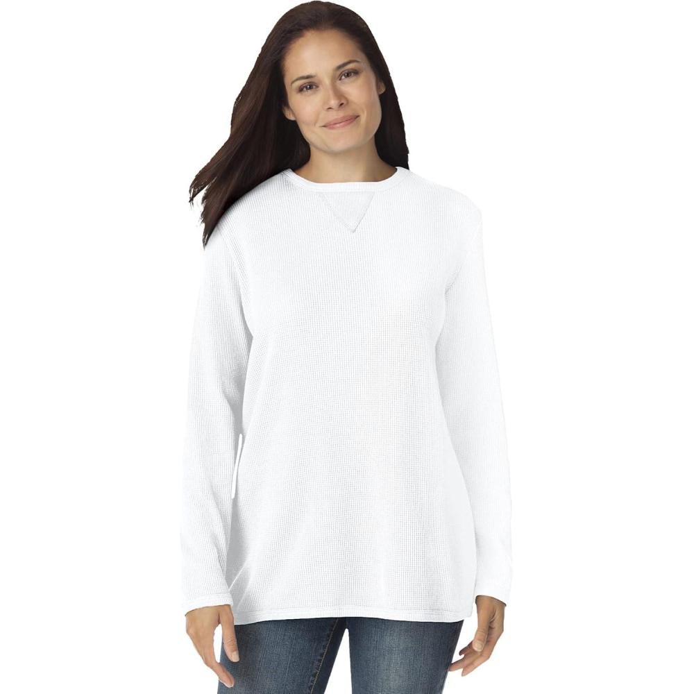 imageWoman Within LongSleeve Crewneck Soft Waffle Knit Thermal ShirtWhite