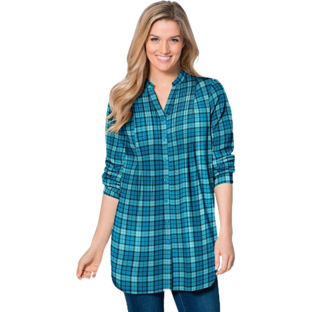 imageWoman Within Pintucked Flannel ShirtDeep Teal Plaid