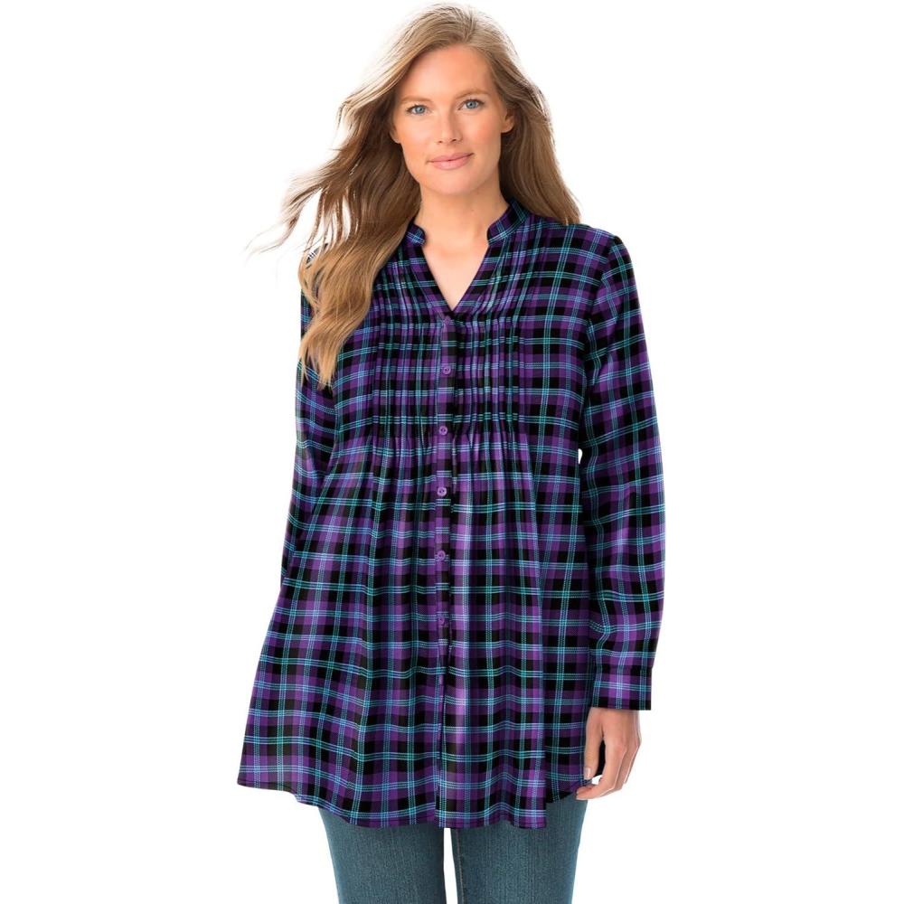 imageWoman Within Pintucked Flannel ShirtMidnight Plum Plaid