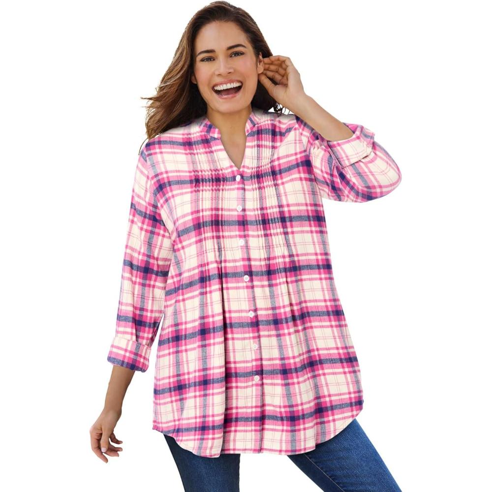 imageWoman Within Pintucked Flannel ShirtPeony Petal Plaid