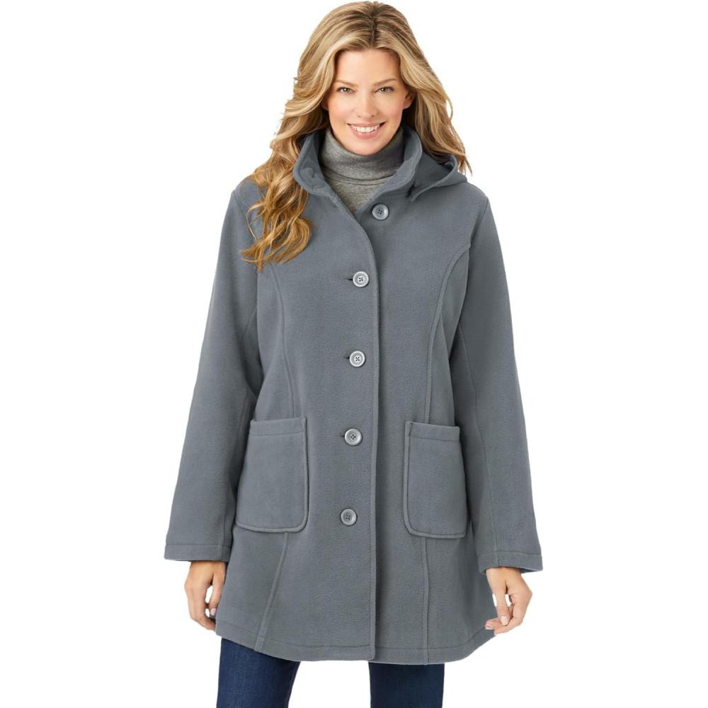 imageWoman Within Plus Size Hooded ALine Fleece CoatGunmetal
