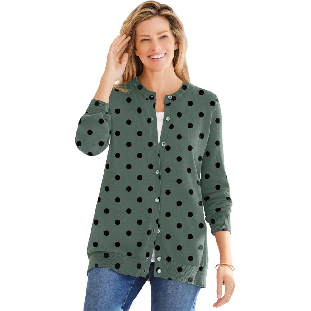 imageWoman Within Plus Size Perfect LongSleeve Cardigan SweaterPine Dot