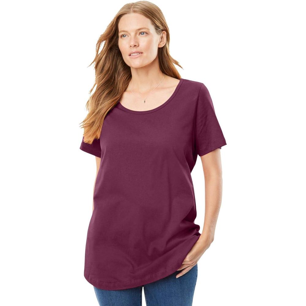 imageWoman Within Plus Size Perfect ShortSleeve Scoopneck TeeDeep Claret