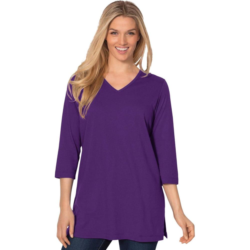 imageWoman Within Plus Size Perfect ThreeQuarter Sleeve VNeck TunicRadiant Purple